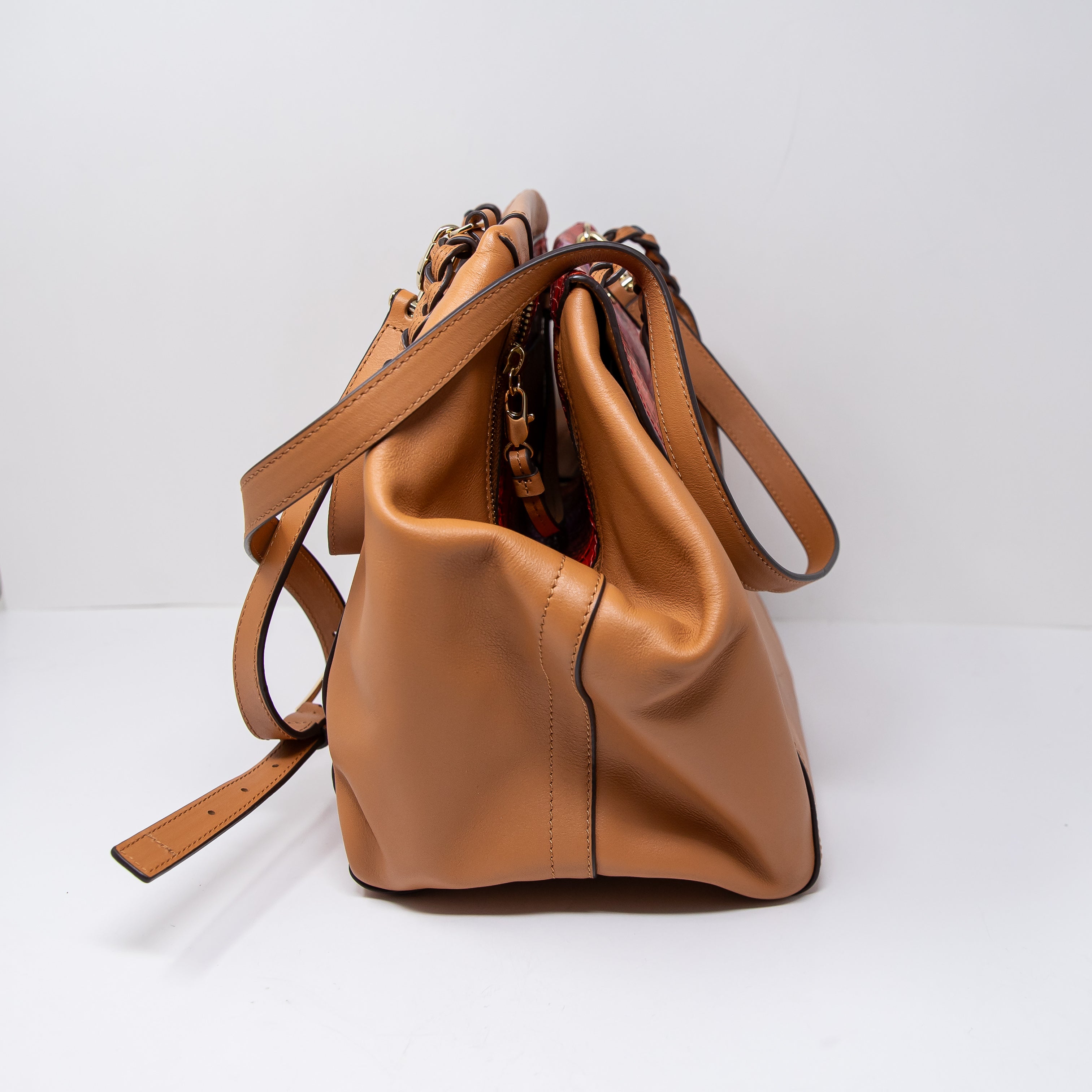 Tory Burch Half Moon Genuine Leather Snake Animal Print Pattern Satchel Purse