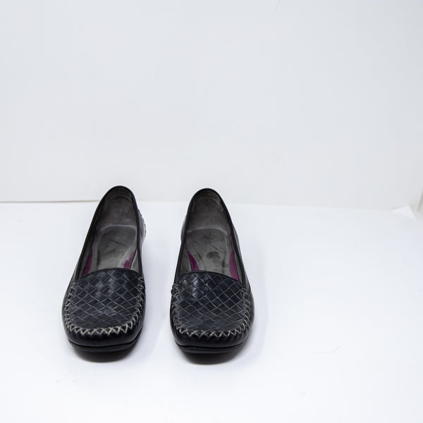 Bottega Veneta Women's Vintage Genuine Leather Woven Kitten Heel Shoes Black 6