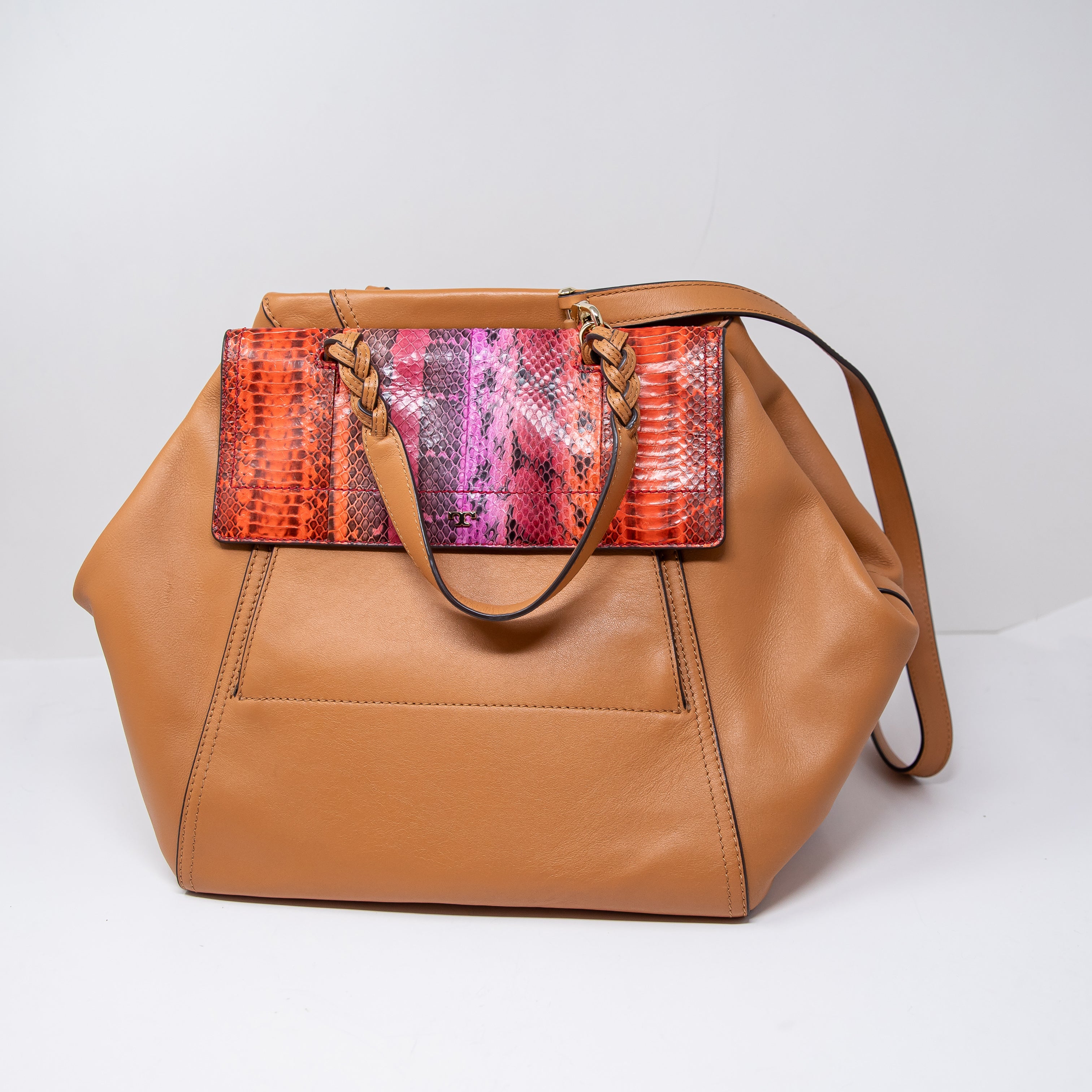 Tory Burch Half Moon Genuine Leather Snake Animal Print Pattern Satchel Purse