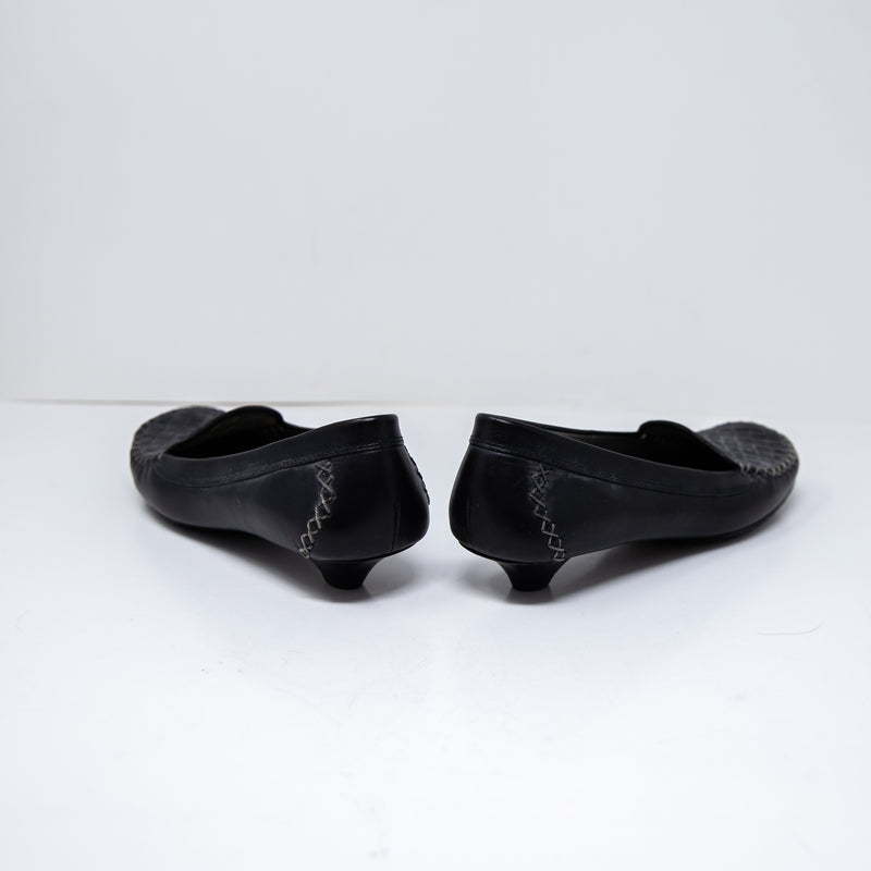 Bottega Veneta Women's Vintage Genuine Leather Woven Kitten Heel Shoes Black 6