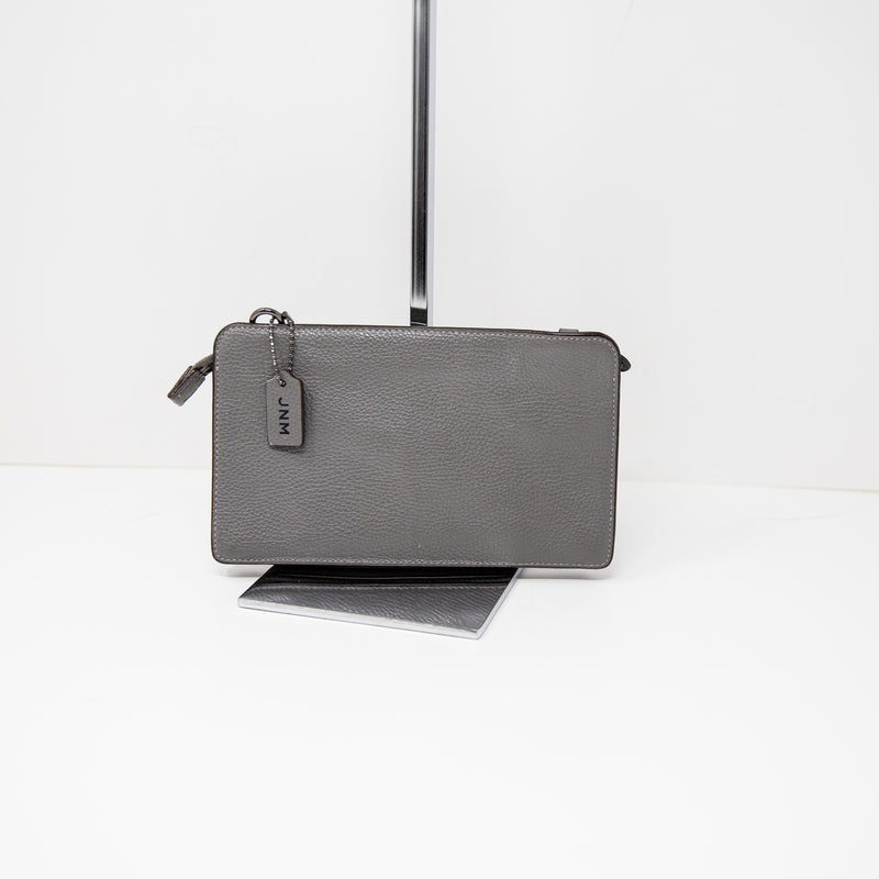 Coach Noa Pop Up Messenger Polished Pebble Leather Clutch Wallet Purse Bag Gray