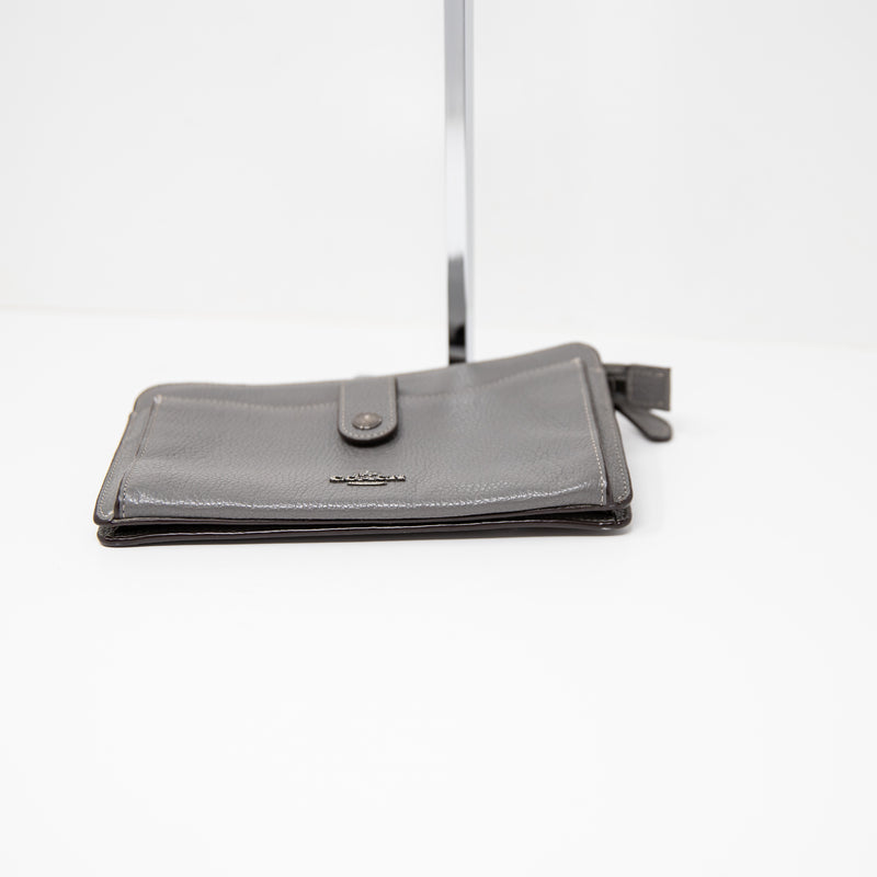 Coach Noa Pop Up Messenger Polished Pebble Leather Clutch Wallet Purse Bag Gray