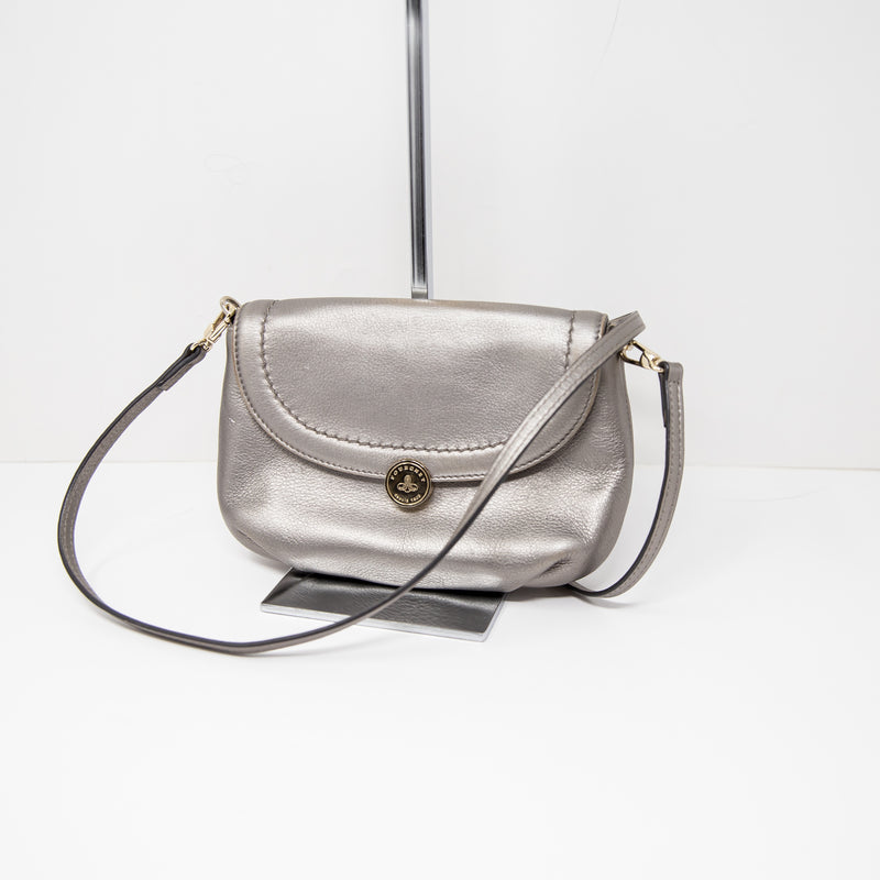 Pourchet Genuine Leather Silver Metallic Crossbody Shoulder Purse Bag Tote