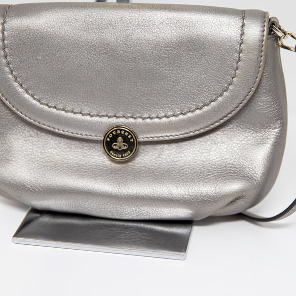 Pourchet Genuine Leather Silver Metallic Crossbody Shoulder Purse Bag Tote