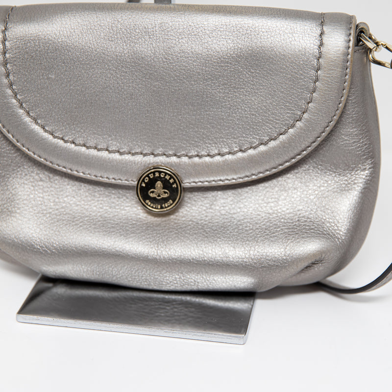 Pourchet Genuine Leather Silver Metallic Crossbody Shoulder Purse Bag Tote