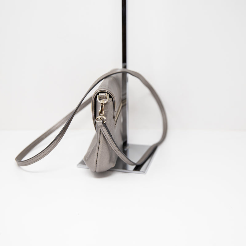 Pourchet Genuine Leather Silver Metallic Crossbody Shoulder Purse Bag Tote