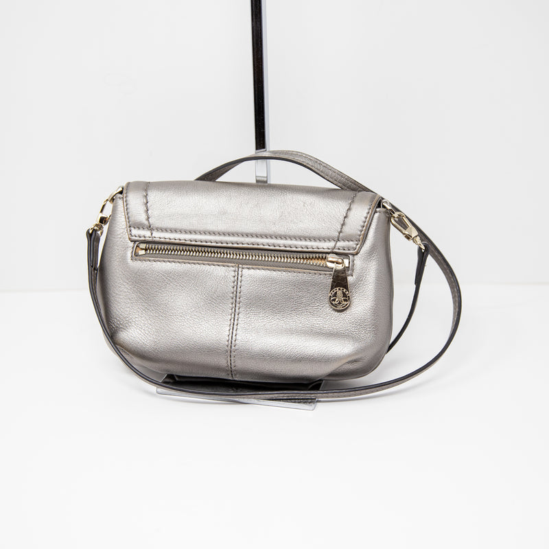 Pourchet Genuine Leather Silver Metallic Crossbody Shoulder Purse Bag Tote