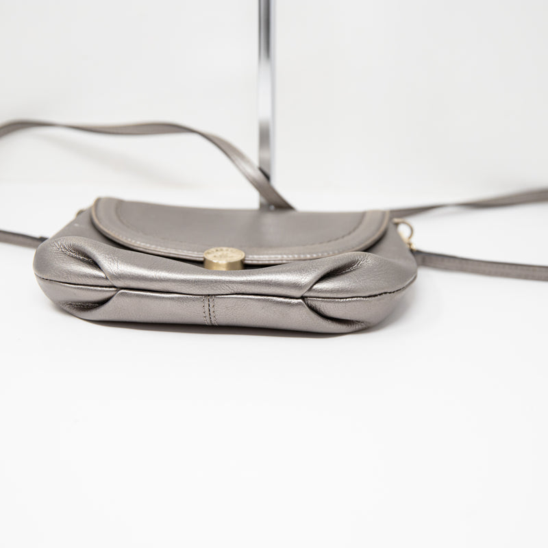 Pourchet Genuine Leather Silver Metallic Crossbody Shoulder Purse Bag Tote