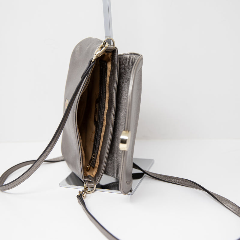 Pourchet Genuine Leather Silver Metallic Crossbody Shoulder Purse Bag Tote