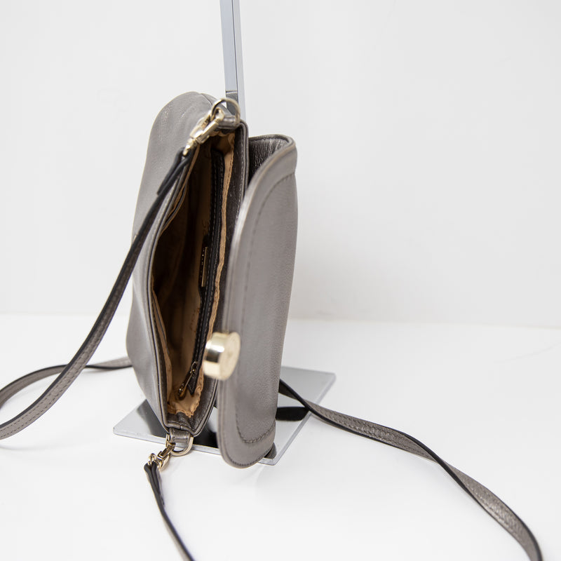 Pourchet Genuine Leather Silver Metallic Crossbody Shoulder Purse Bag Tote