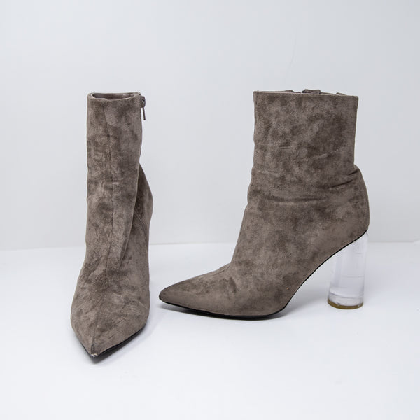 Jeffrey Campbell Lustful Suede Pointed Toe Lucite Sculptural Heel Ankle Booties