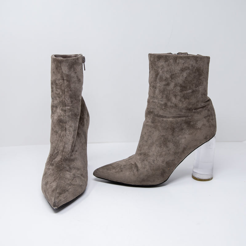 Jeffrey Campbell Lustful Suede Pointed Toe Lucite Sculptural Heel Ankle Booties