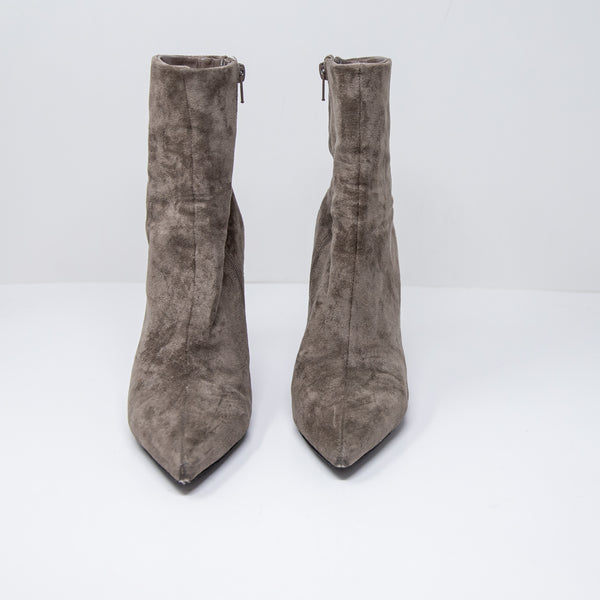 Jeffrey Campbell Lustful Suede Pointed Toe Lucite Sculptural Heel Ankle Booties