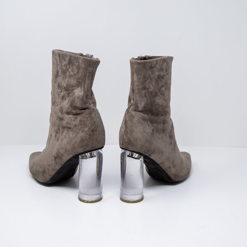 Jeffrey Campbell Lustful Suede Pointed Toe Lucite Sculptural Heel Ankle Booties