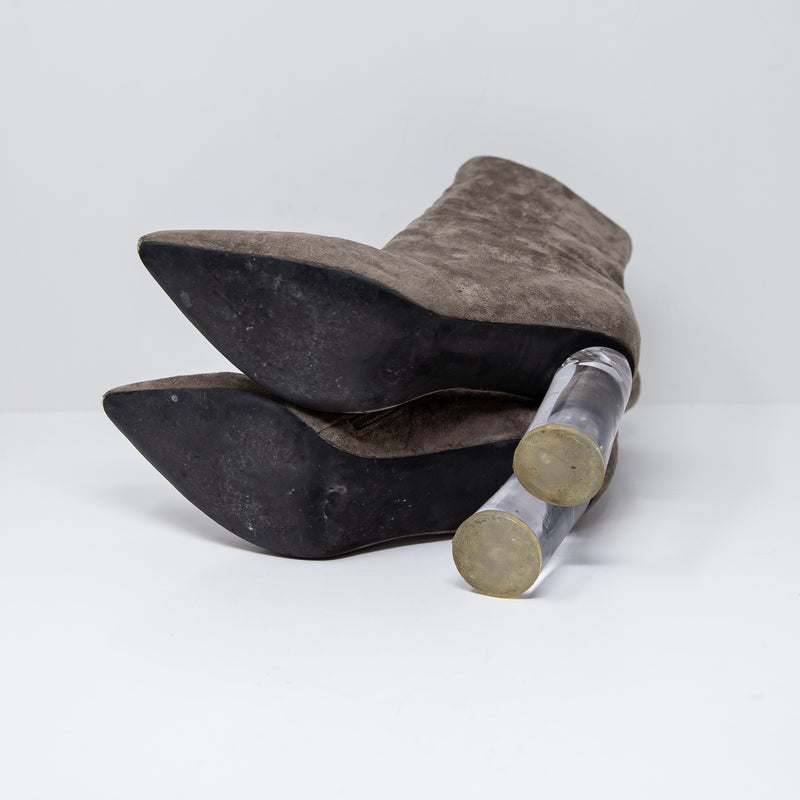 Jeffrey Campbell Lustful Suede Pointed Toe Lucite Sculptural Heel Ankle Booties