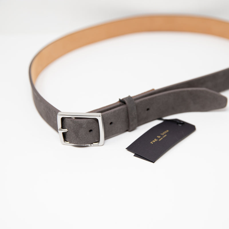 NEW Rag &amp; Bone The Boyfriend Belt Genuine Suede Leather Wide Strap Asphalt Gray