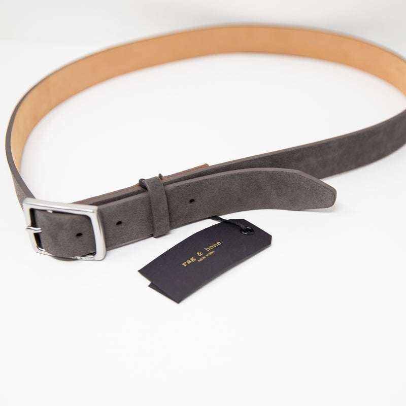NEW Rag &amp; Bone The Boyfriend Belt Genuine Suede Leather Wide Strap Asphalt Gray
