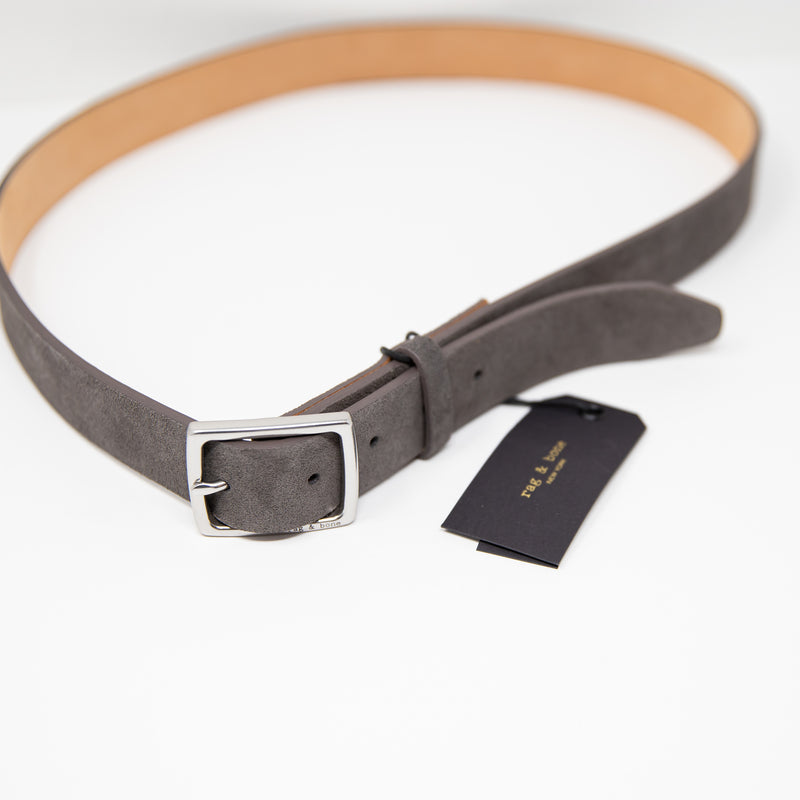 NEW Rag &amp; Bone The Boyfriend Belt Genuine Suede Leather Wide Strap Asphalt Gray