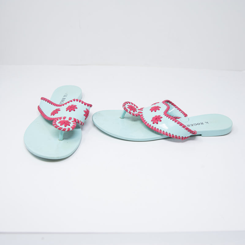 Jack Rogers Women's Jacks Jelly Rubber Pink Blue Flat Thong Sandals Shoes 8