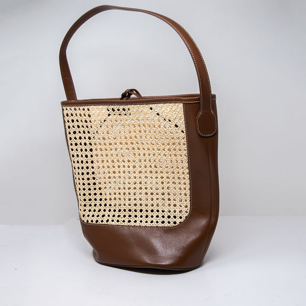 NEW J. Crew Berkeley Bucket Bag In Faux Raffia Woven And Leather Tote Purse Bag