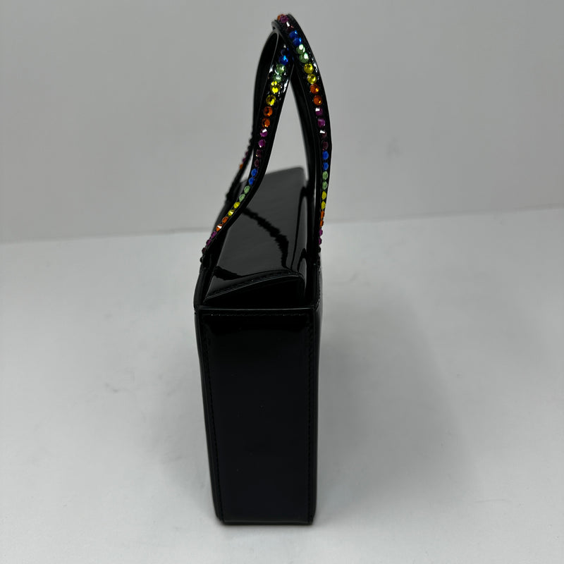 Amina Muaddi Super Amini Gilda Patent Leather Crystal Jewel Top Handle Purse Bag