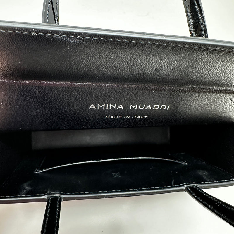 Amina Muaddi Super Amini Gilda Patent Leather Crystal Jewel Top Handle Purse Bag