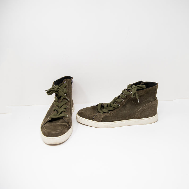 Frye &amp; Co Women's Sindy Moto High Top Lace Up Sneakers Shoes Green Suede 10
