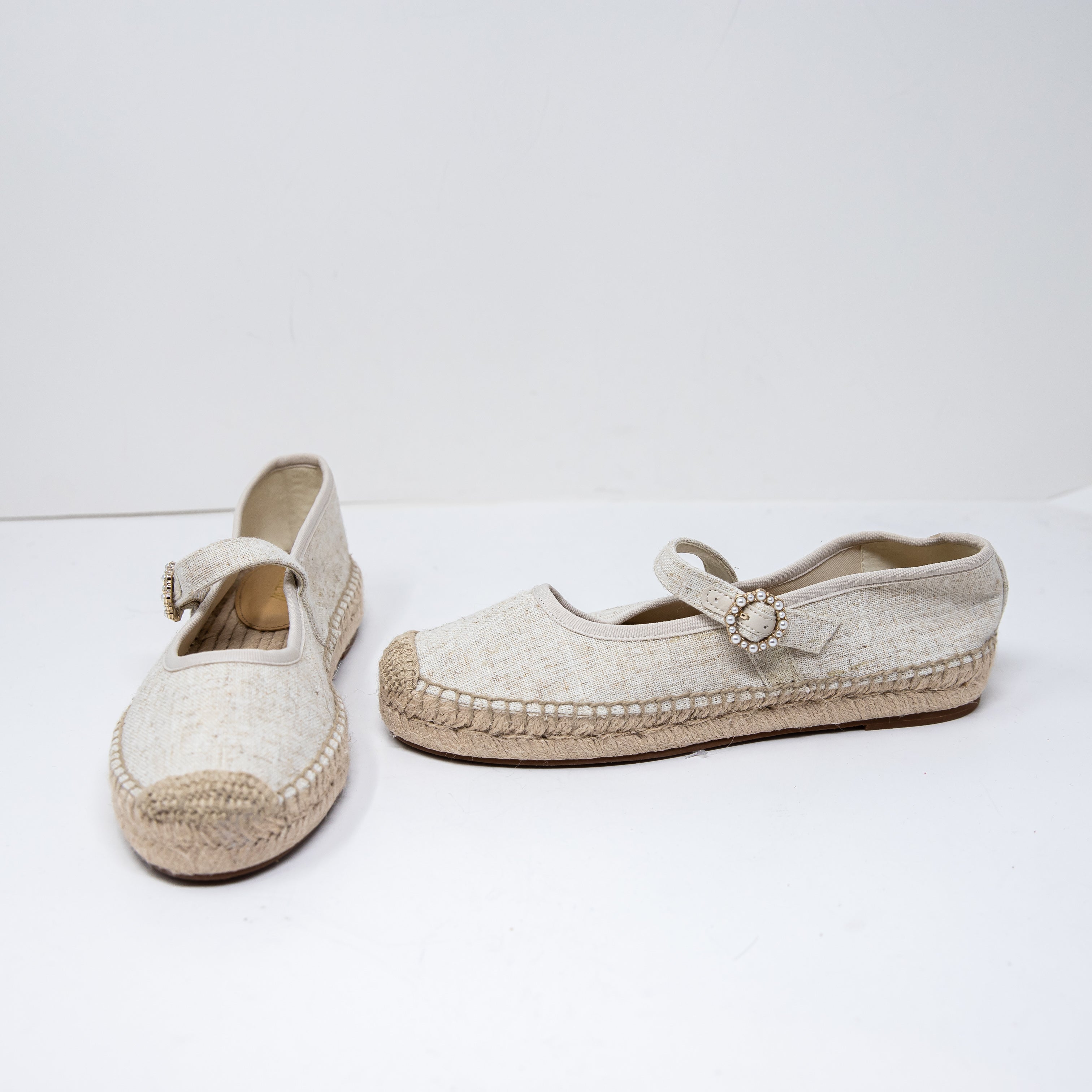 NEW J. Crew Women's Espadrille Mary Jane Crystal Jewel Button Slip On Flats Gold