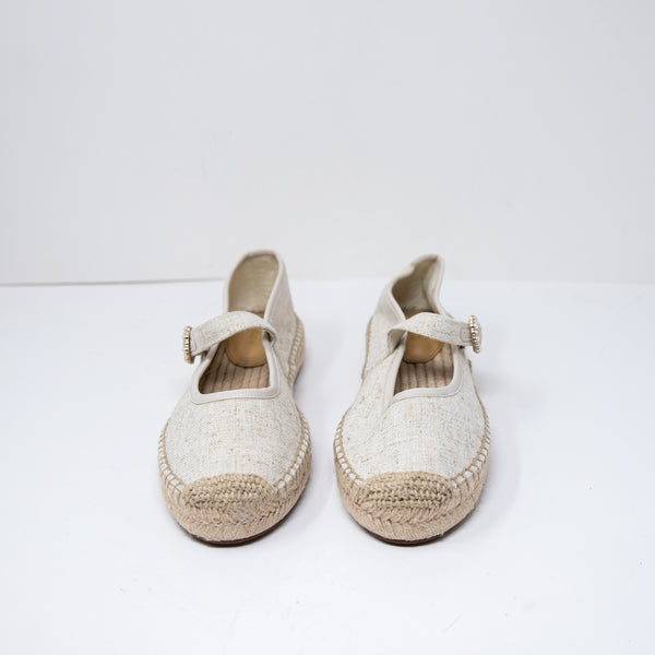 NEW J. Crew Women's Espadrille Mary Jane Crystal Jewel Button Slip On Flats Gold
