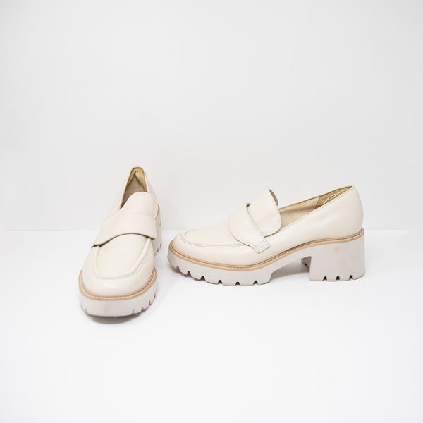 Dolce Vita Halona Genuine Leather Slip On Lug Sole Platform Loafers Shoes Ivory