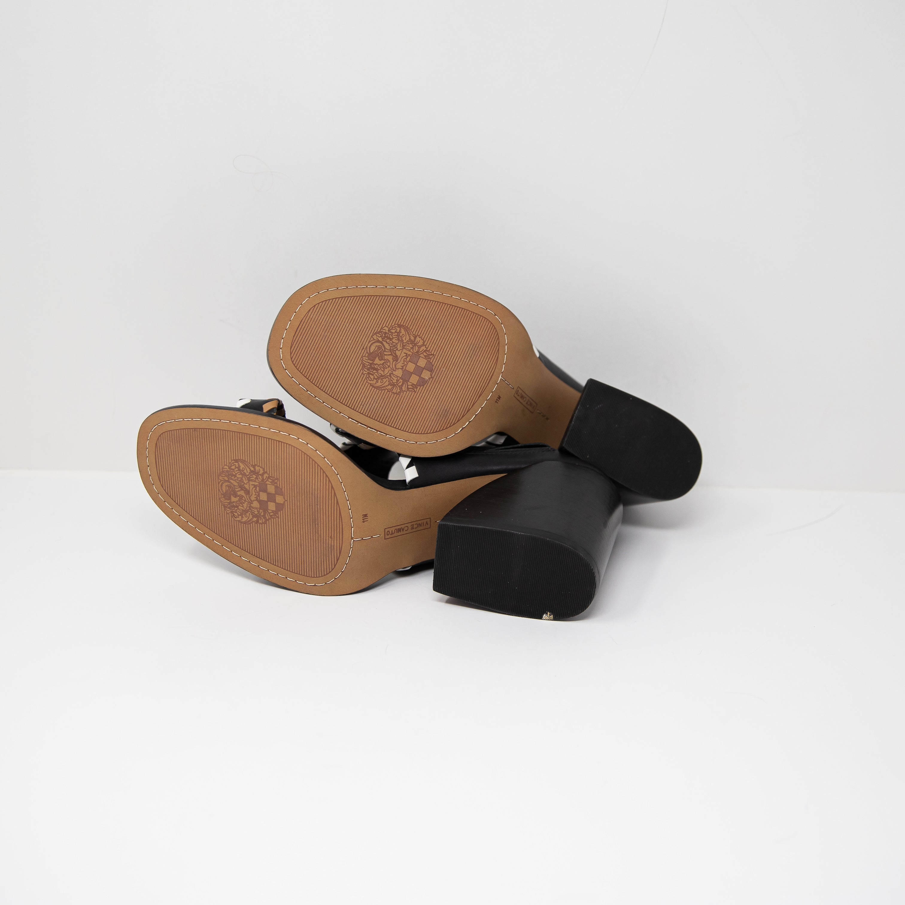 NEW Vince Camuto Kafinny Genuine Leather Whip Stitch Open Toe Block Heel Sandal