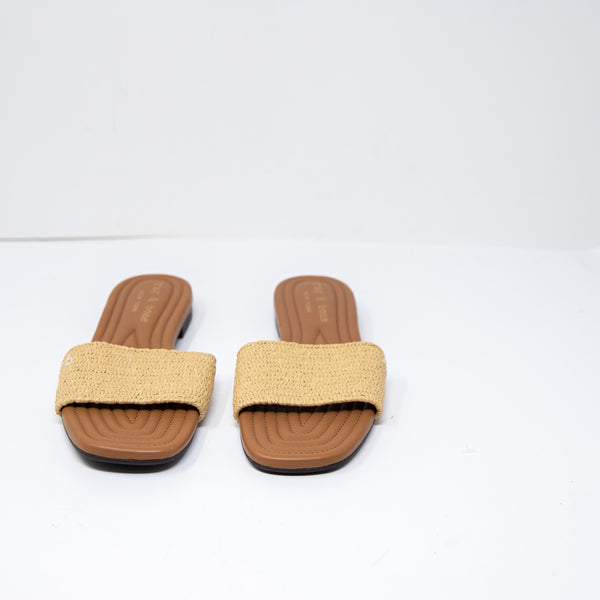 NEW Rag &amp; Bone Ellie Slide Woven Straw Open Toe Flat Sandals Shoes Natural 7.5