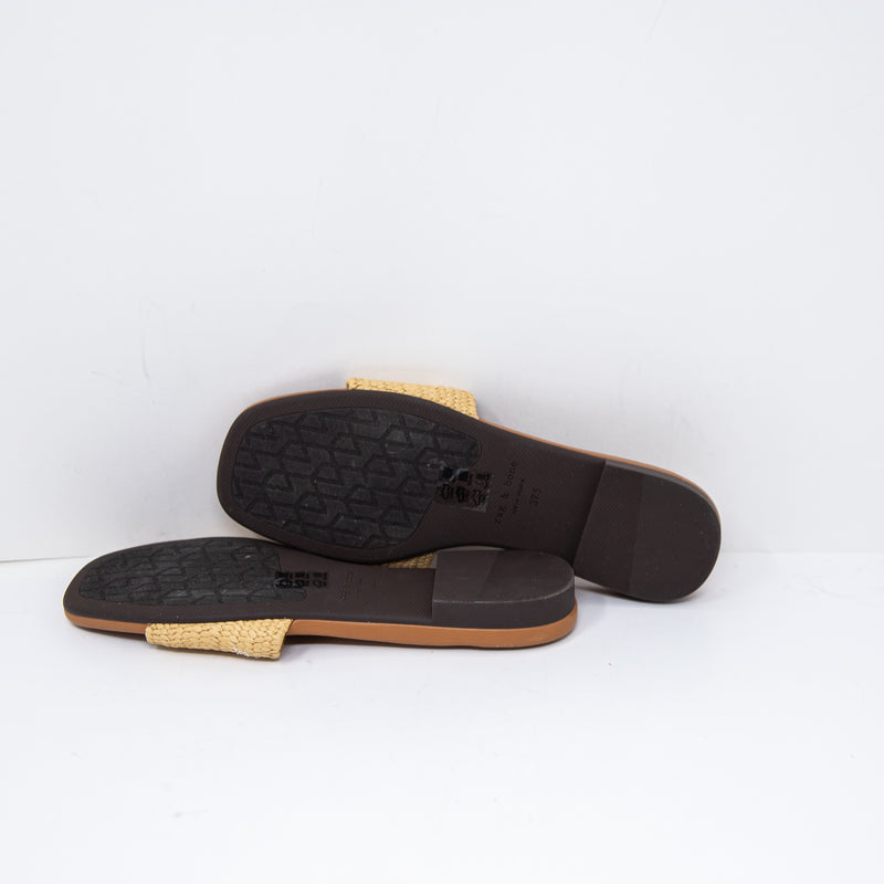 NEW Rag &amp; Bone Ellie Slide Woven Straw Open Toe Flat Sandals Shoes Natural 7.5