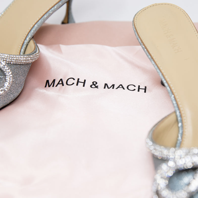 NEW Mach &amp; Mach Double Crystal Jewel Bow Pointed Toe Heels Shoes Blue Silver 10