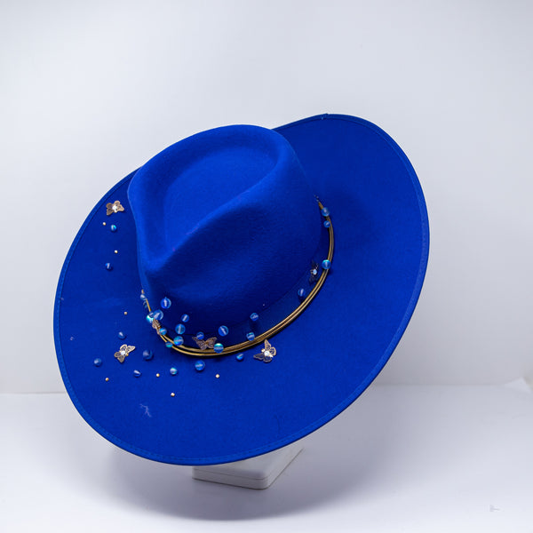 Lack Of Color Rancher Wool Felt Beaded Butterfly Embellished Hat Blue Small&nbsp;
