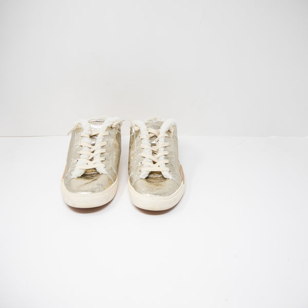 Dolce Vita Women's Zantel Faux Shearling Lined Low Top Slip On Metallic Sneaker
