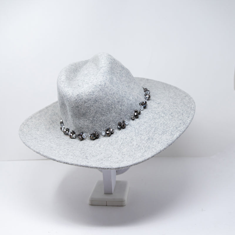 Boutique Wool Fedora Felt Butterfly Beaded Embellished Hat Gray One Size