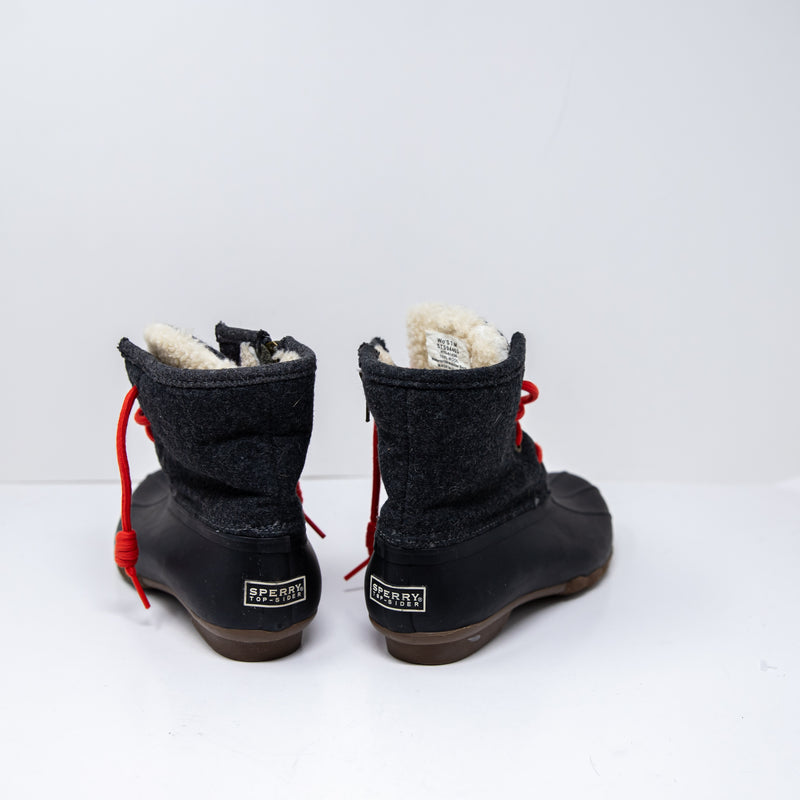 Sperry Topsider Women's Saltwater Waterproof Faux Fur Lined Boots Shoes Black 7