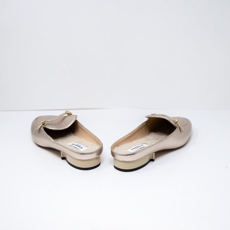 Coach Irene Genuine Leather Shearling Lined Backless Slip On Mules Flats Shoes