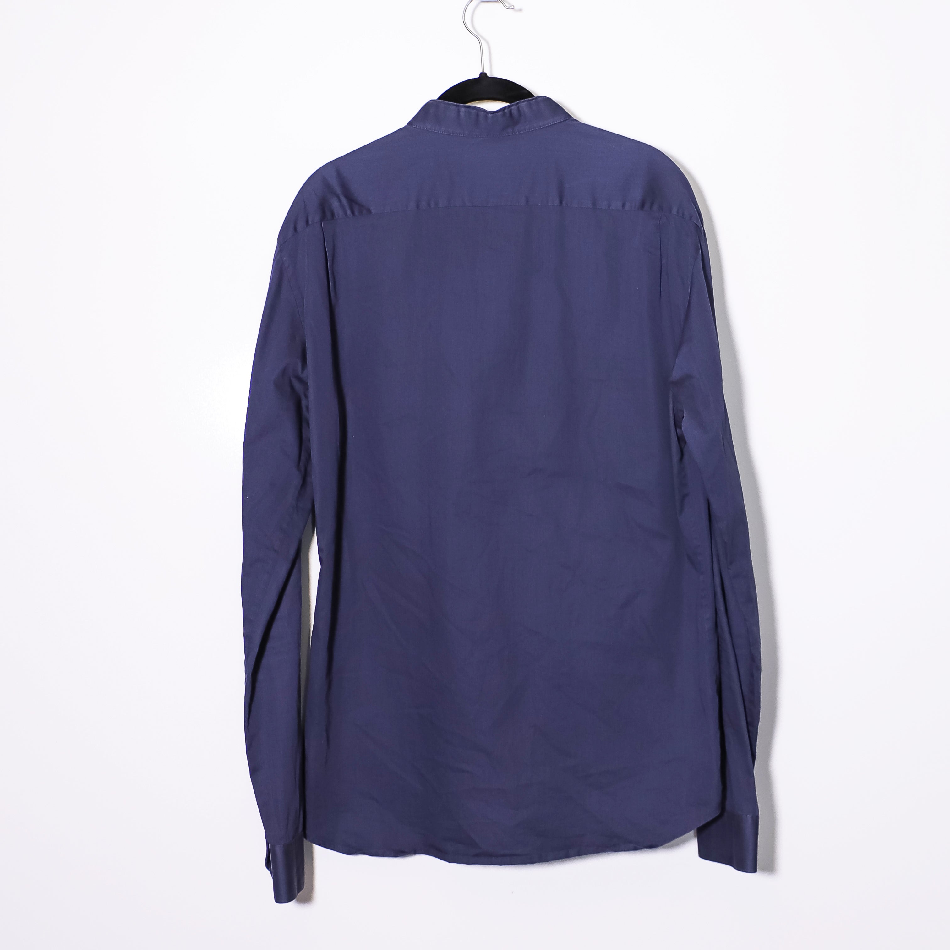 WOOYOUNGMI Men's Cotton Collared Long Sleeve Button Down Dress Shirt Blue Large