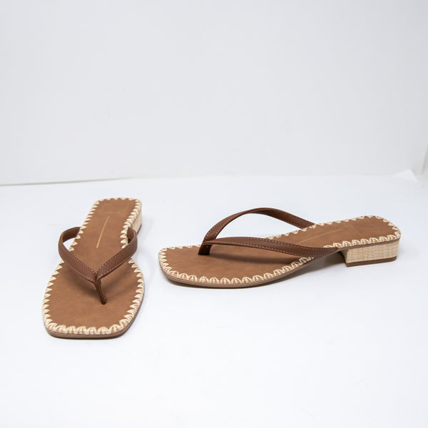NEW Dolce Vita Barty Square Toe Block Heel Flip Flops Sandals Shoes Cognac Brown