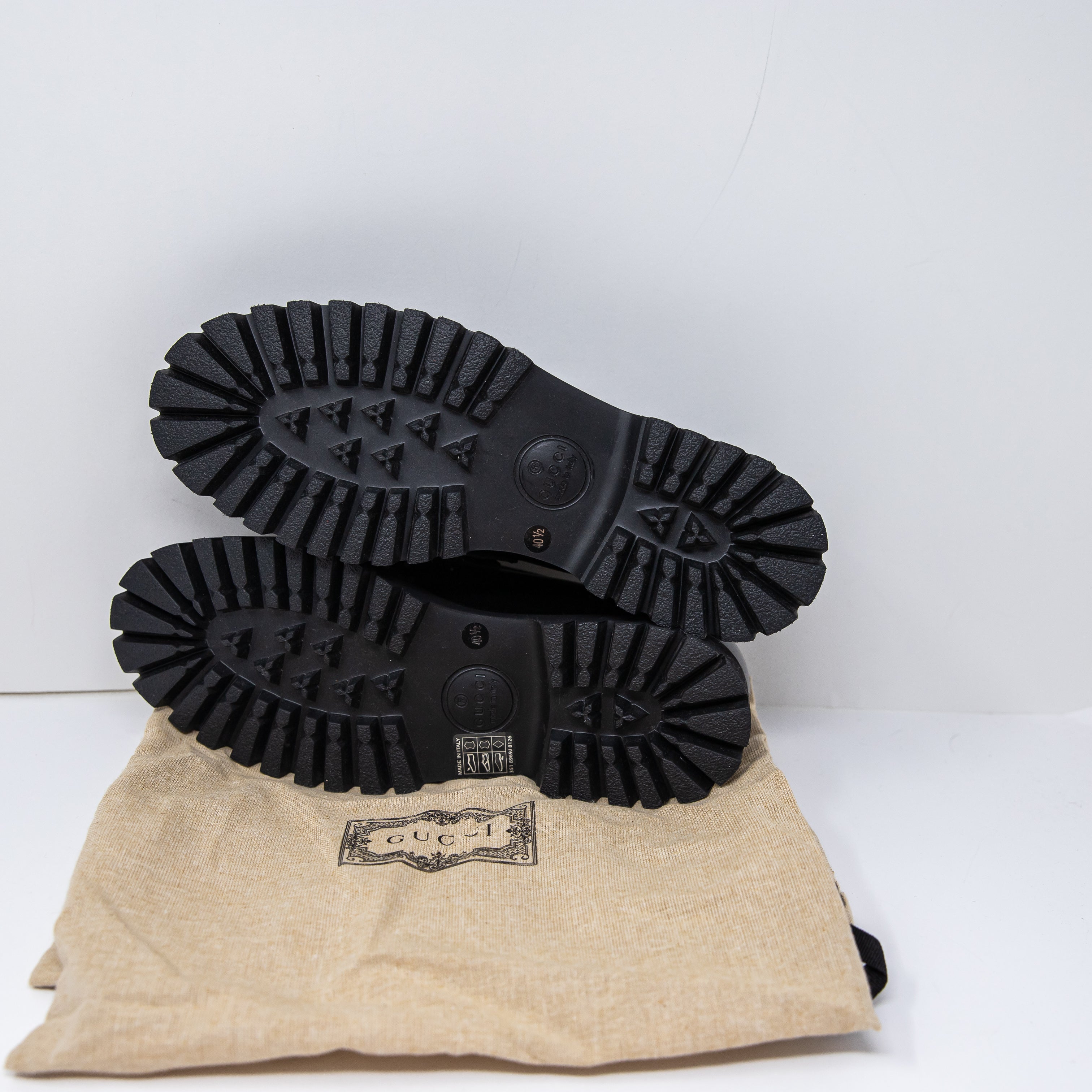 NEW Gucci Genuine Leather Rubber Lug Sole Interlocking Horsebit Loafers Shoes