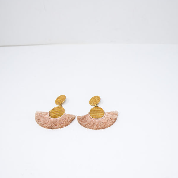 India Hicks Thread Drop Fringe Tassel Hammered Gold Statement Earrings Pink