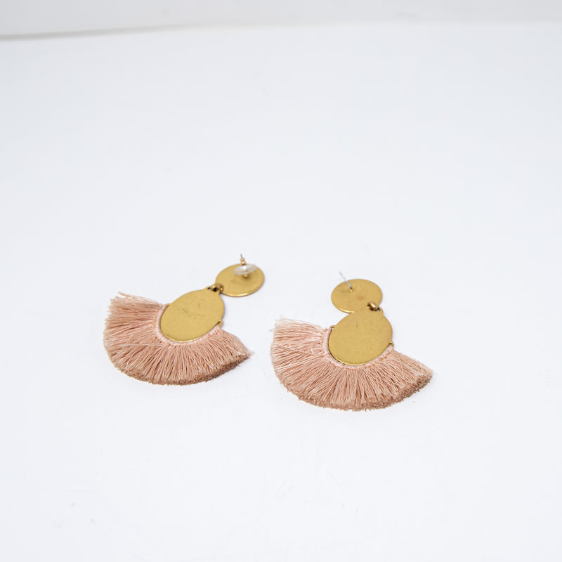 India Hicks Thread Drop Fringe Tassel Hammered Gold Statement Earrings Pink