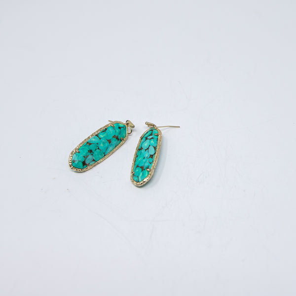 Kendra Scott Layla Bronze Veined Teal Magnesite 14k Yellow Gold Plated Earrings