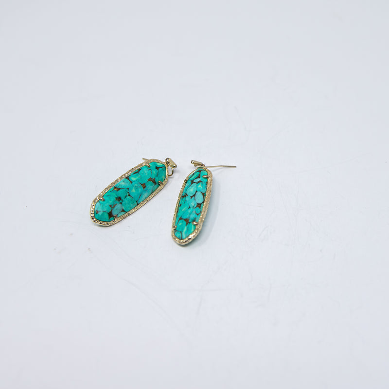 Kendra Scott Layla Bronze Veined Teal Magnesite 14k Yellow Gold Plated Earrings