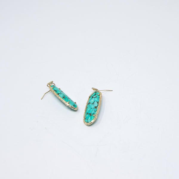 Kendra Scott Layla Bronze Veined Teal Magnesite 14k Yellow Gold Plated Earrings