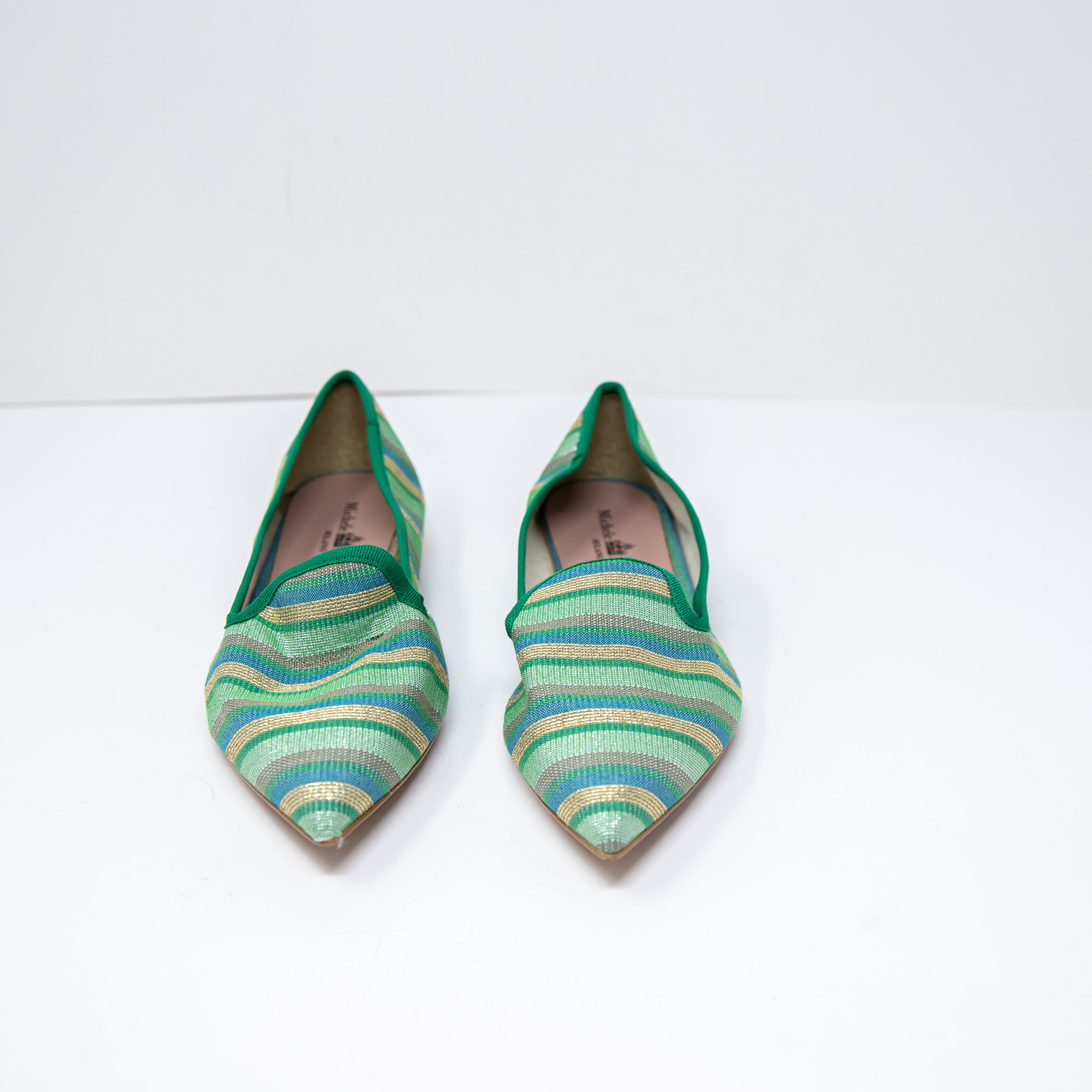 NEW Michele Lopriore Elyse Pointy Loafer Multicolor Green Stripes Flat Shoes 7