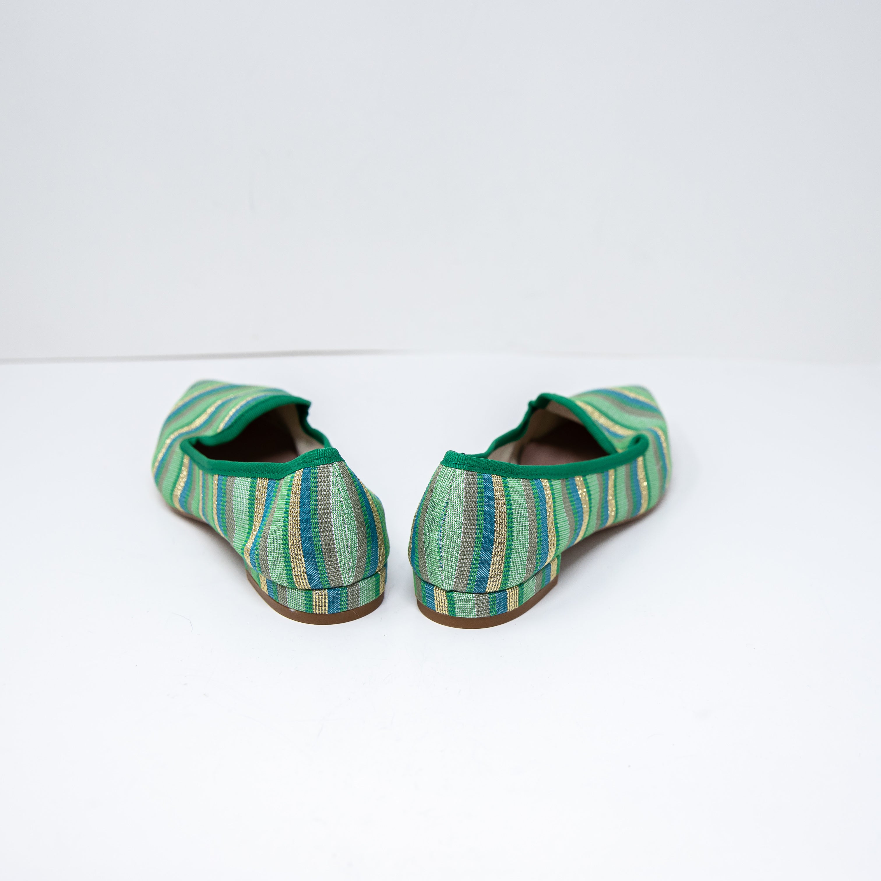 NEW Michele Lopriore Elyse Pointy Loafer Multicolor Green Stripes Flat Shoes 7