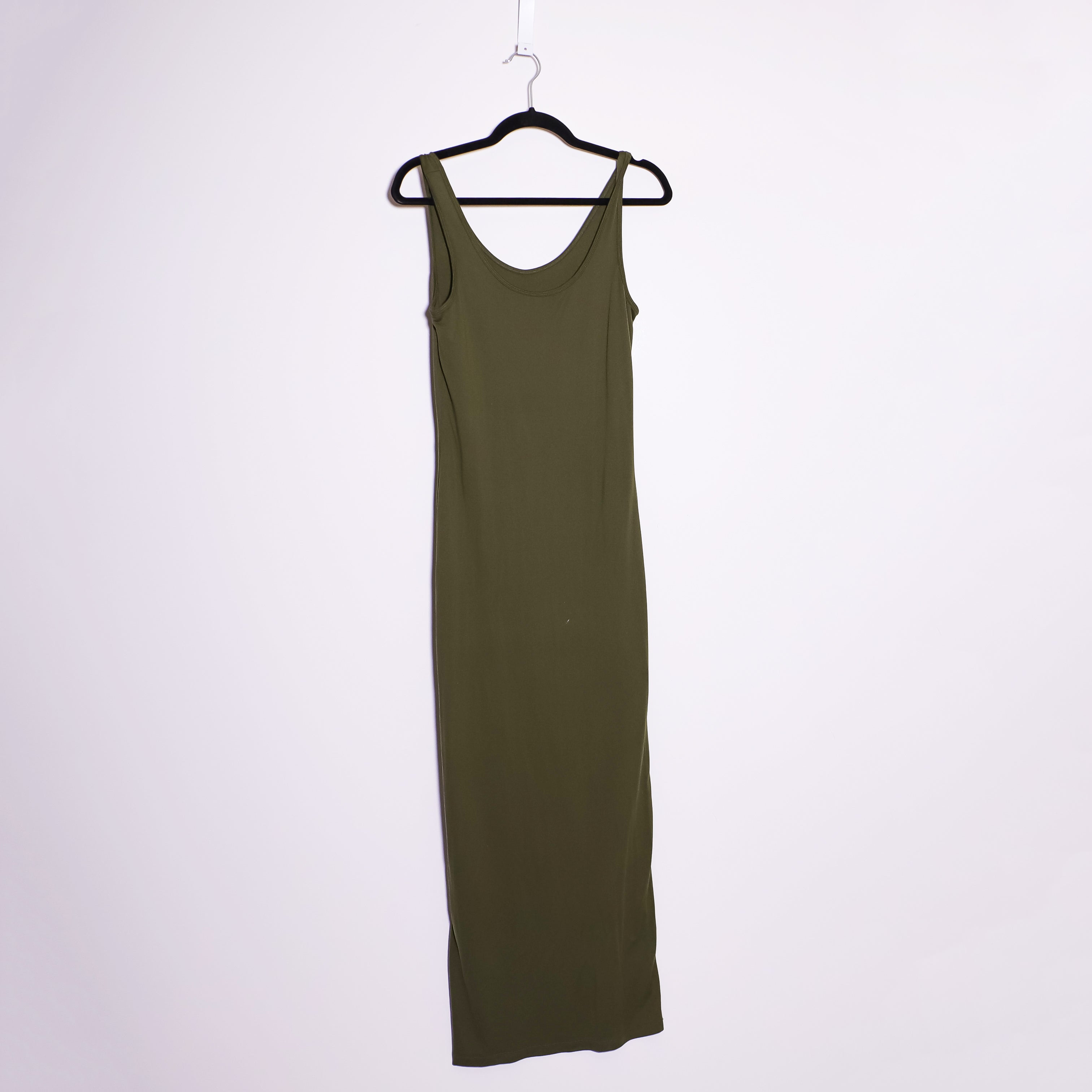 Bumpsuit Scoop Neck Ultra Soft Stretch Sleeveless Midi Tank Dress Olive Green M